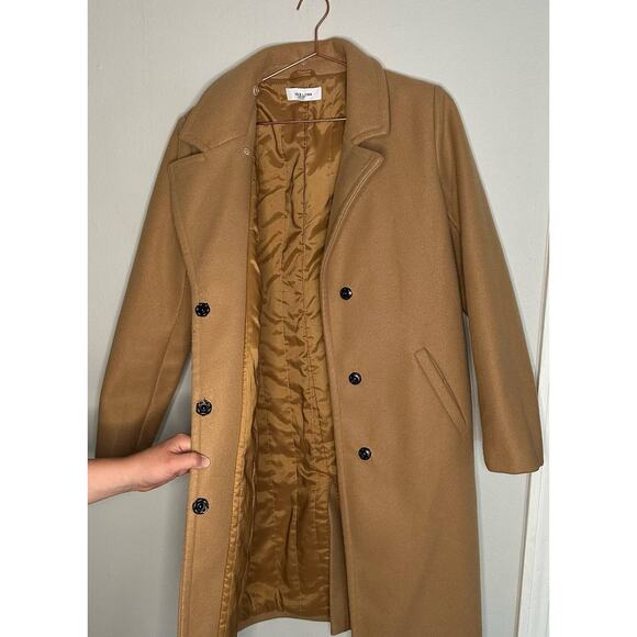 John + Jenn Griffen Camel Woven Tan Exposed Front Snap Closure Coat size Medium - Picture 13 of 14